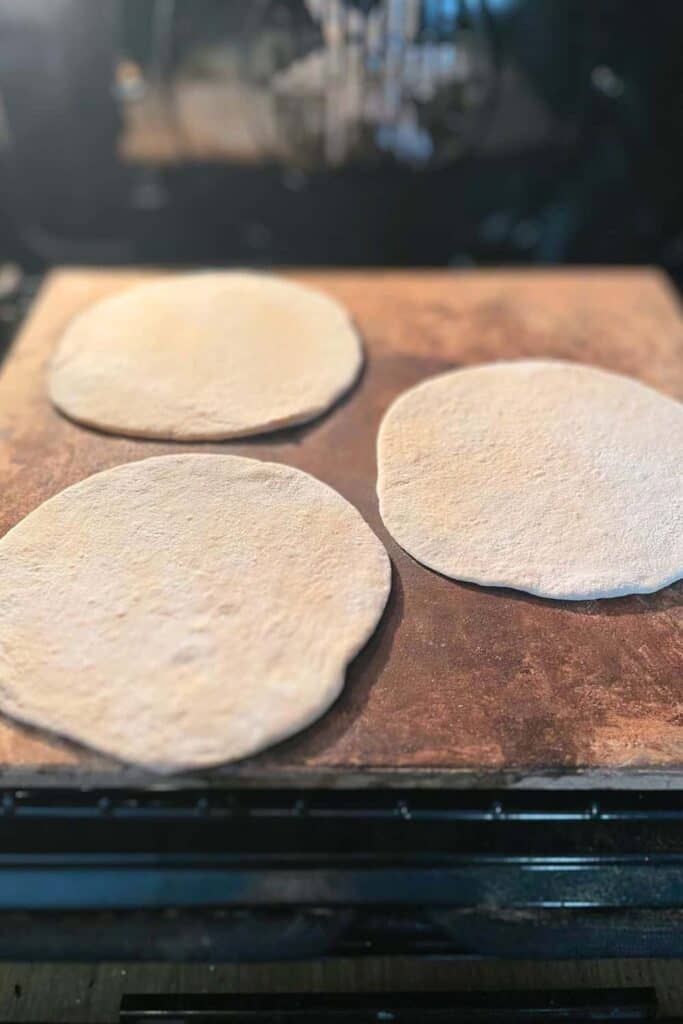 Pita bread in oven