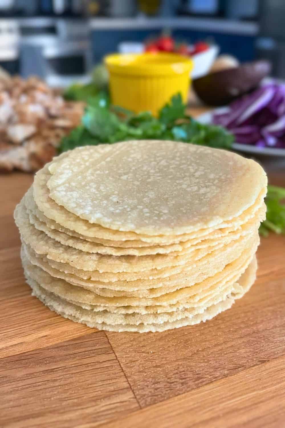 Stack of fresh Authentic corn tortillas