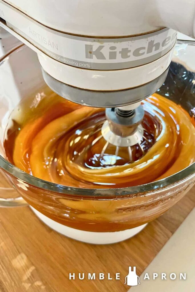Creamed Honey in stand mixer being whisked