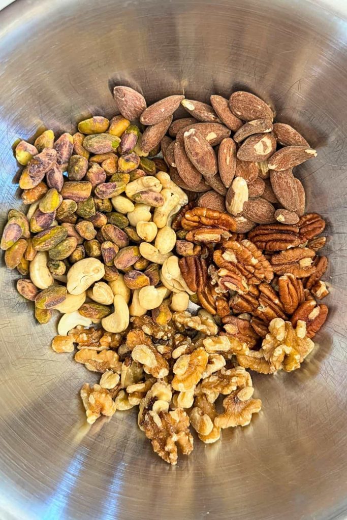 Healthy trail mix without raisins separate ingredients.
