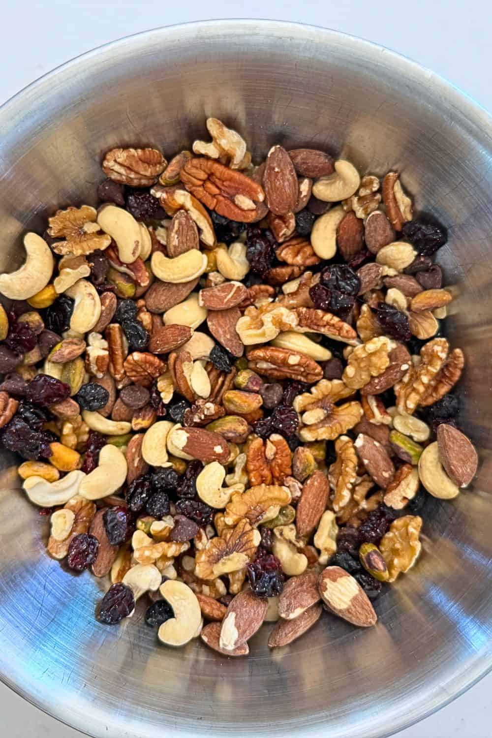 healthy trail mix mixed together.